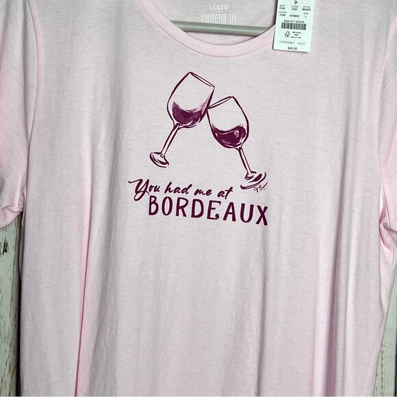 J.CREW Women's Graphic You Had Me At Bordeaux Short Sleeve Crewneck Tee Sz L - Picture 2 of 8